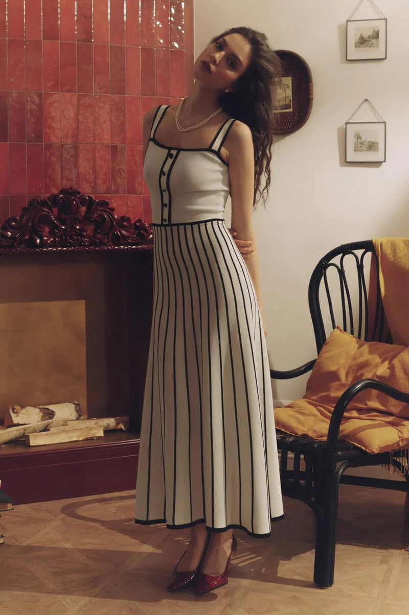 Pag Örgü Askılı Midi Elbise