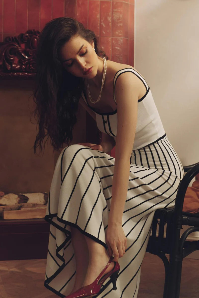 Pag Örgü Askılı Midi Elbise