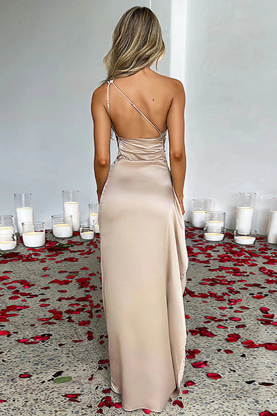 Saten Yırtmaçlı Maxi Elbise