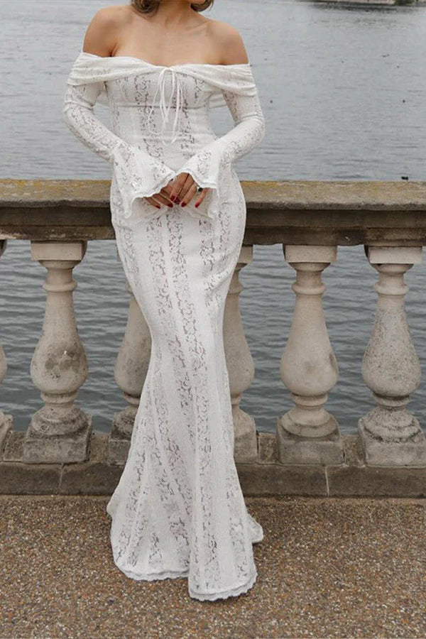 Dantel Alevli Kol Off-Shoulder Elbise