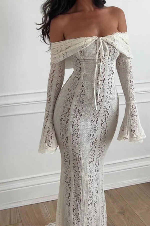 Dantel Alevli Kol Off-Shoulder Elbise