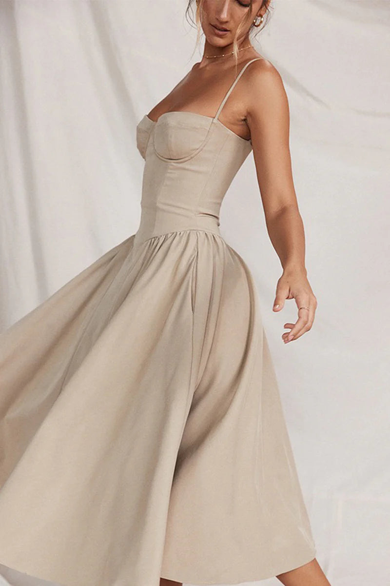 Seksi Askılı Midi Elbise