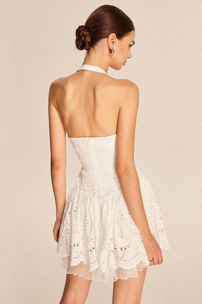 Beyaz Seksi Saf Dantel Mini Elbise