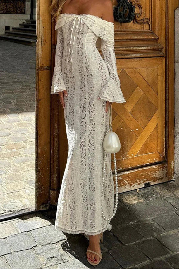 Dantel Alevli Kol Off-Shoulder Elbise