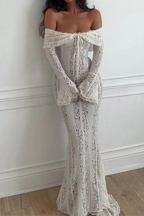 Dantel Alevli Kol Off-Shoulder Elbise