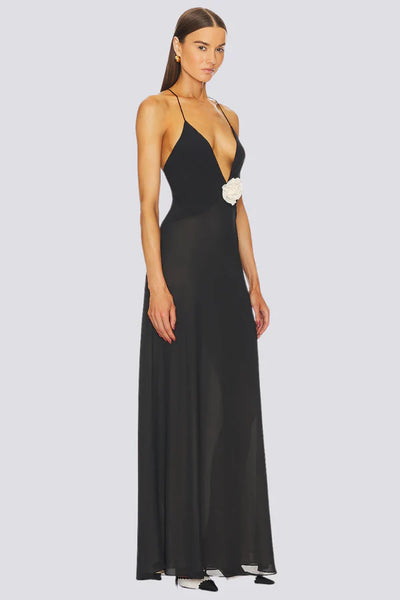 Ava Askılı Derin Yaka Maxi Elbise