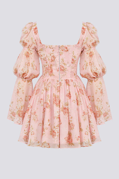 Divine Floral Kare Yaka Mini Elbise