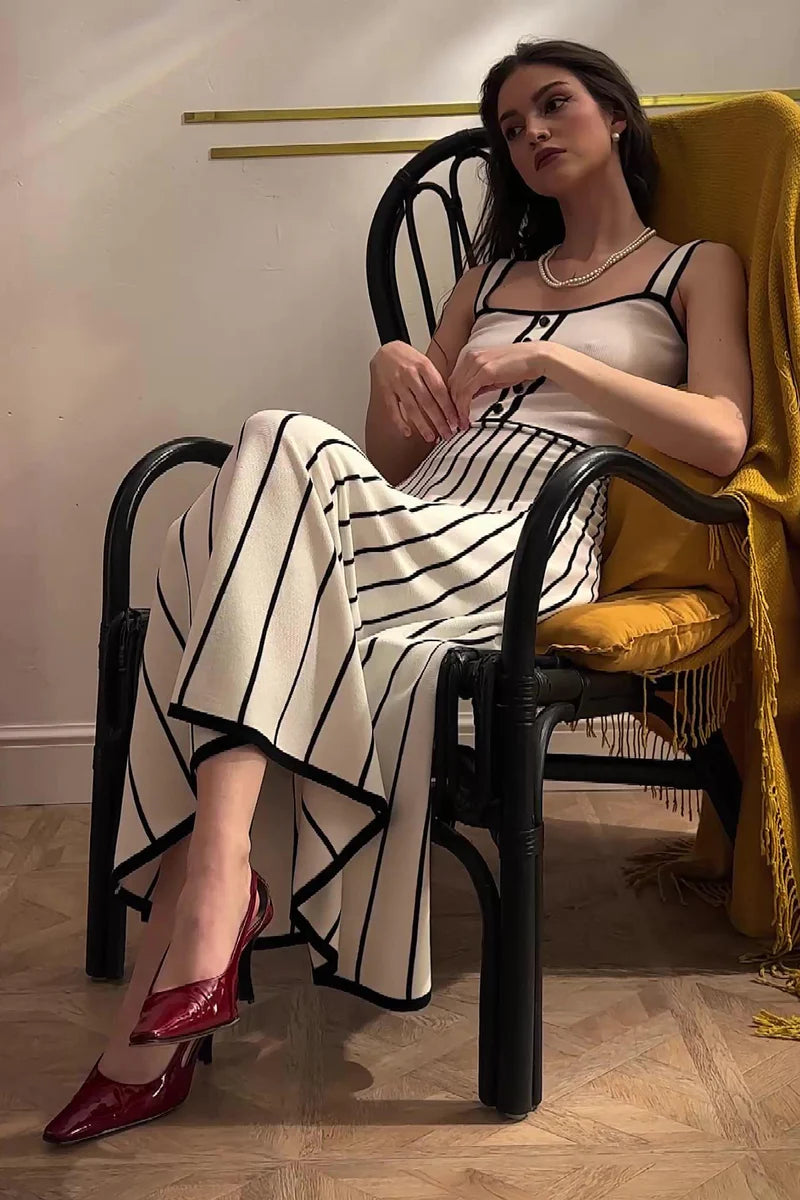 Pag Örgü Askılı Midi Elbise