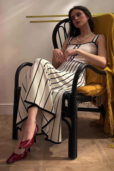 Pag Örgü Askılı Midi Elbise