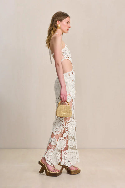 Lucille Halter Yaka Pamuklu Kesik Uzun Elbise