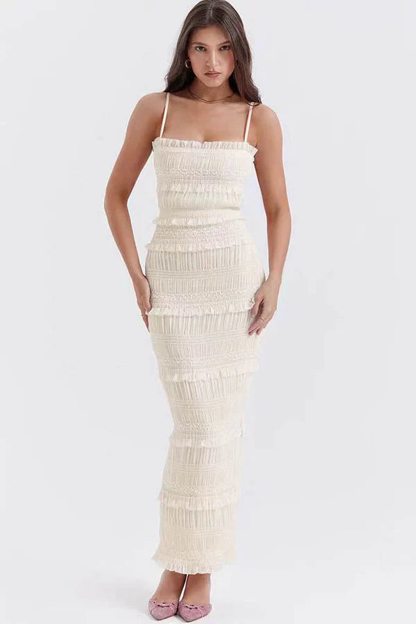 Orkide Plisse Trimli Slip Uzun Elbise