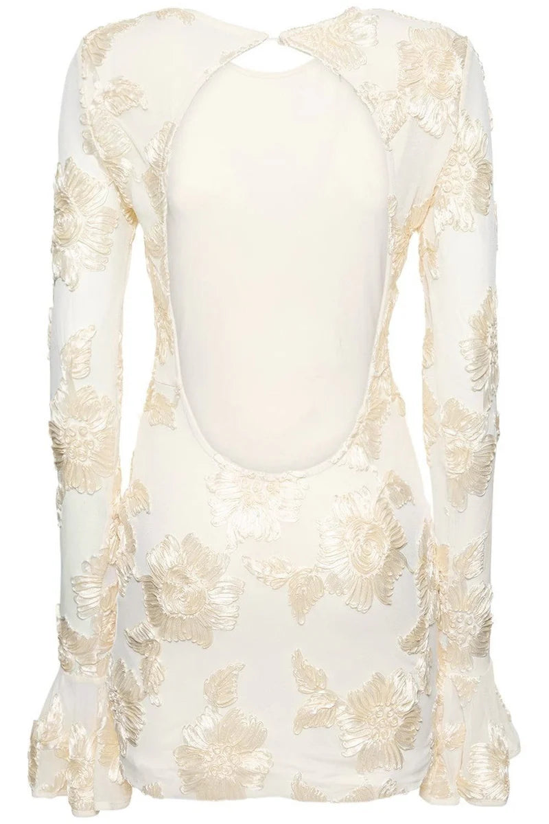 Aurora İşlemeli Sırtı Açık File Mini Elbise