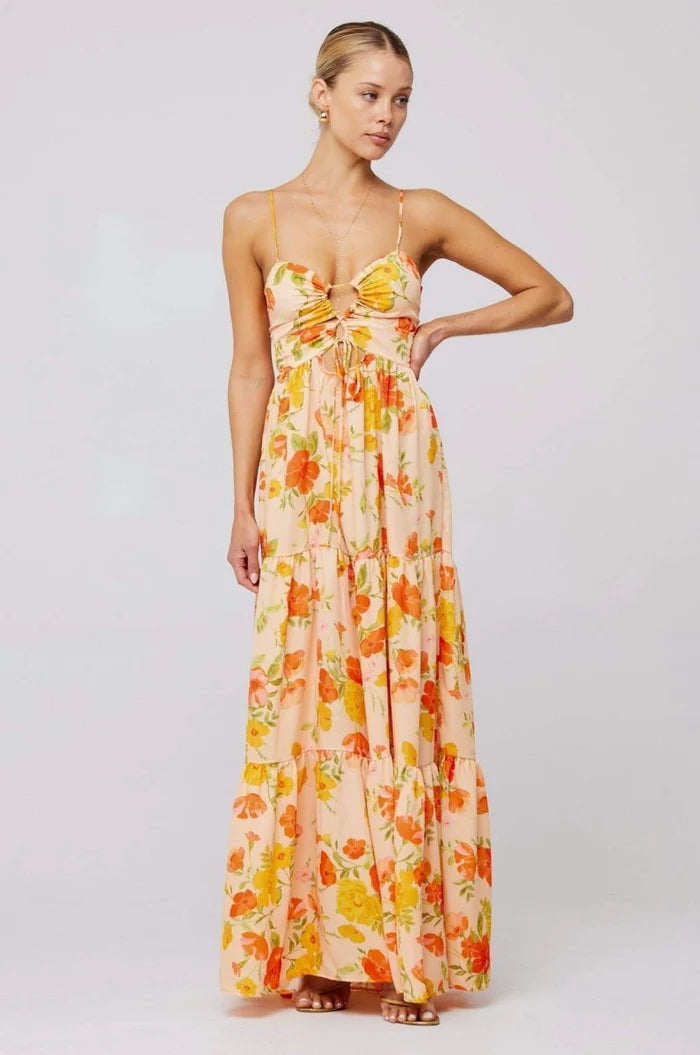 Beverly Baskılı Kesikli Uzun Elbise