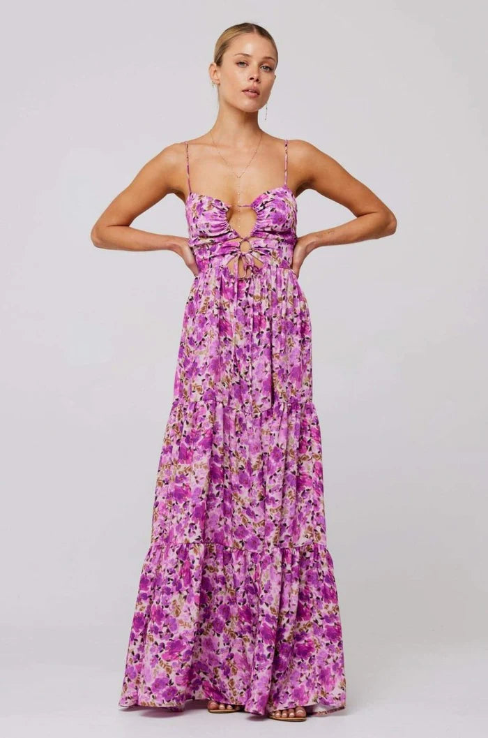 Beverly Baskılı Kesikli Uzun Elbise