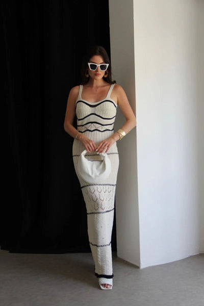 Esther Knit Hollow Out Uzun Yırtmaçlı Elbise