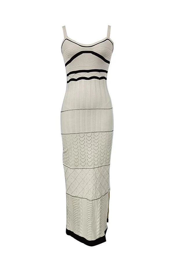 Esther Knit Hollow Out Uzun Yırtmaçlı Elbise