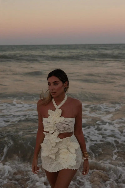 Martha Halter Örme Çiçekli Mini Elbise