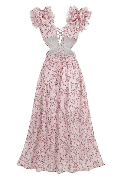 Suzanne Çiçek Baskılı Kesikli Uzun Elbise