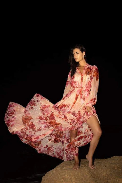 Sylvia Uzun Kollu Çiçekli Maxi Elbise