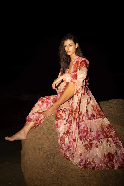 Sylvia Uzun Kollu Çiçekli Maxi Elbise