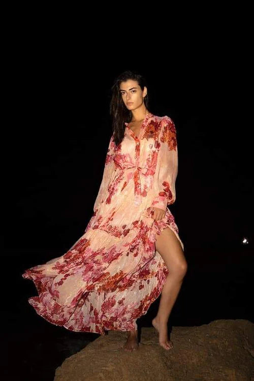 Sylvia Uzun Kollu Çiçekli Maxi Elbise